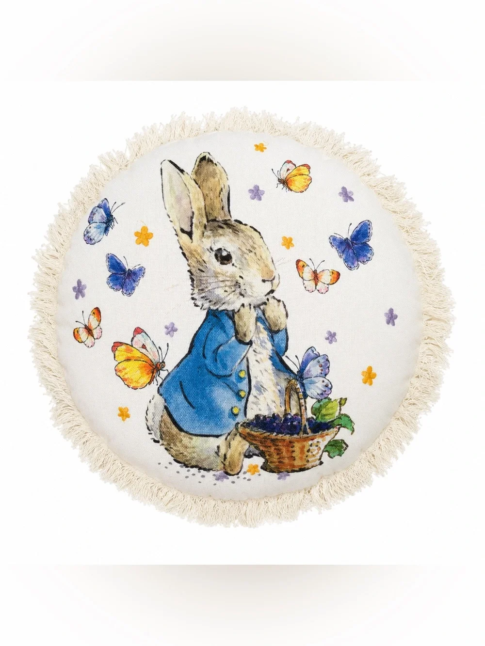 Peter Rabbit Beatrix Potter Round Fringe Pillow 16” Cottagecore Nursery